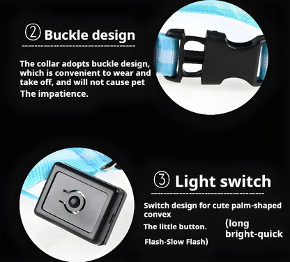 Dog Collar Nylon LED Night Safety Flashing Glow In The Dark Pet Dog