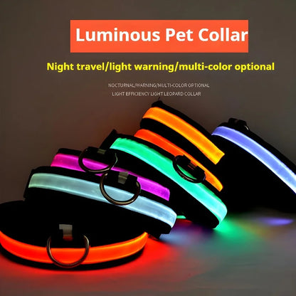 Dog Collar Nylon LED Night Safety Flashing Glow In The Dark Pet Dog