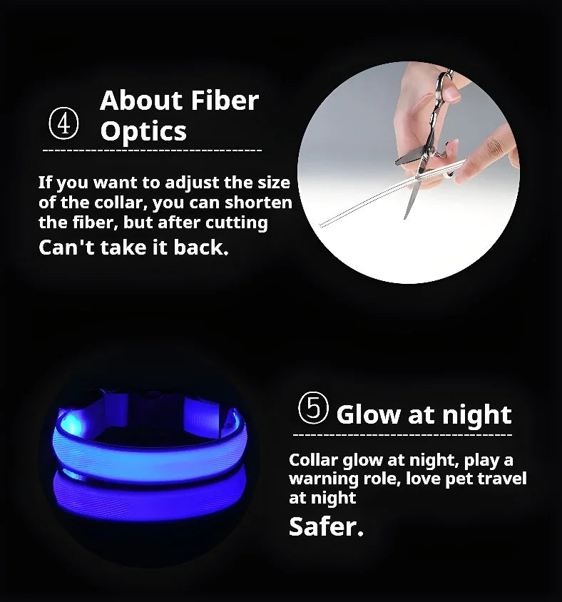 Dog Collar Nylon LED Night Safety Flashing Glow In The Dark Pet Dog