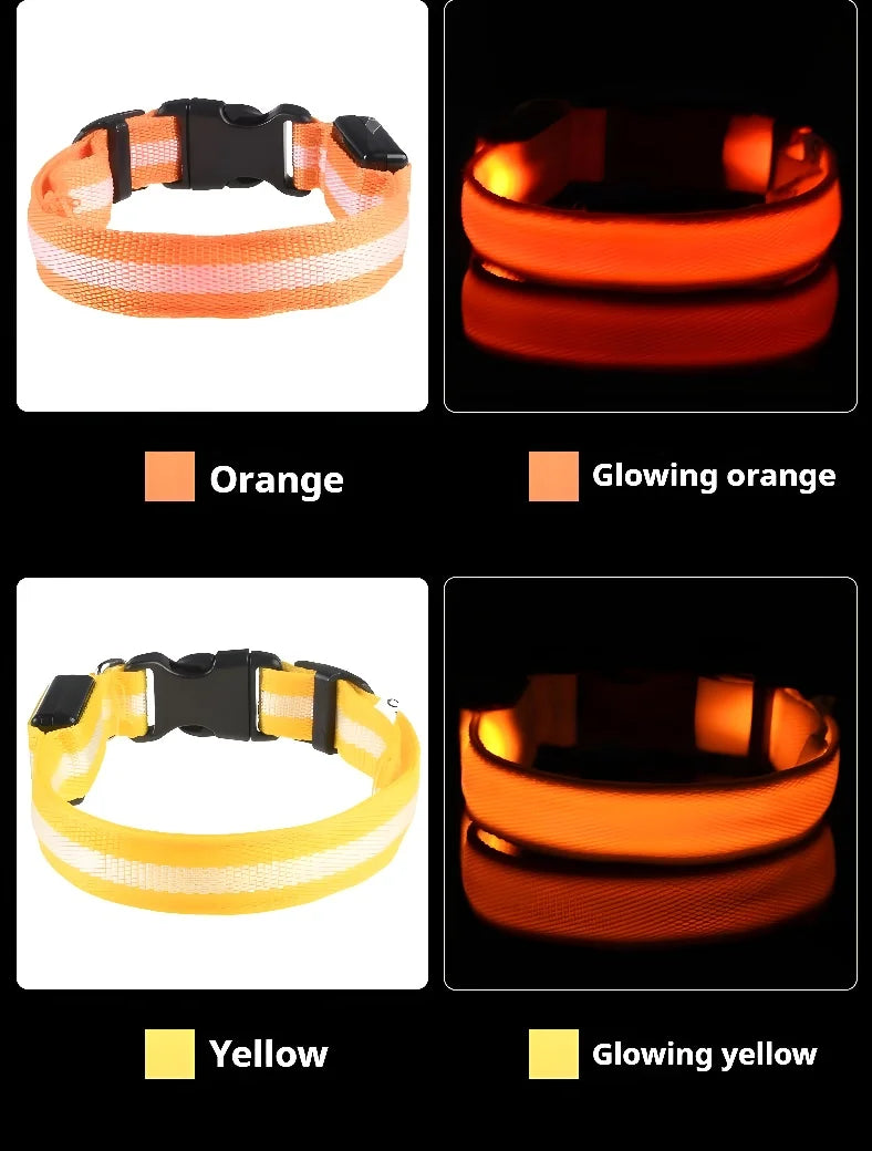 Dog Collar Nylon LED Night Safety Flashing Glow In The Dark Pet Dog