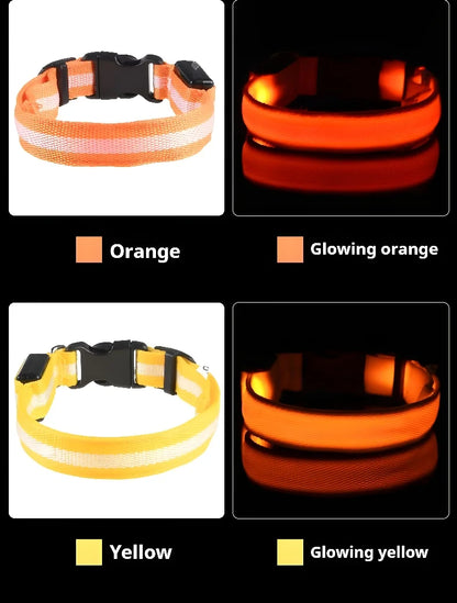 Dog Collar Nylon LED Night Safety Flashing Glow In The Dark Pet Dog