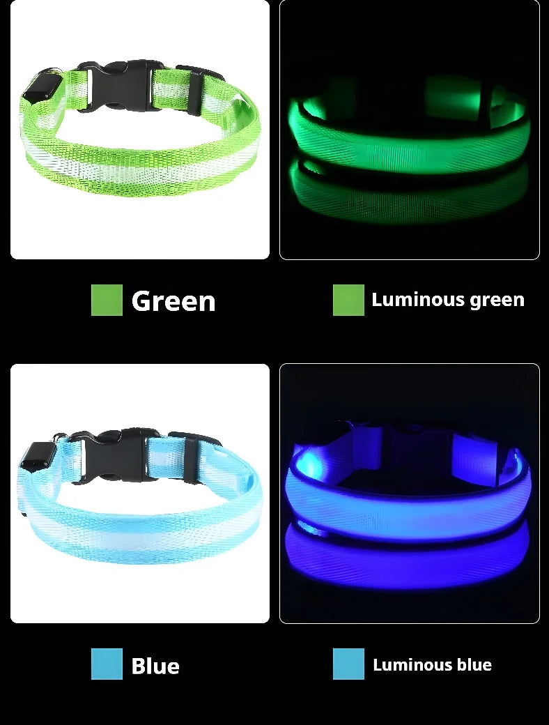 Dog Collar Nylon LED Night Safety Flashing Glow In The Dark Pet Dog