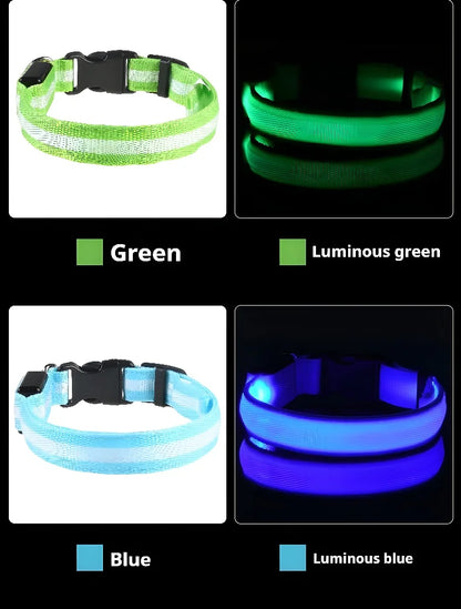 Dog Collar Nylon LED Night Safety Flashing Glow In The Dark Pet Dog