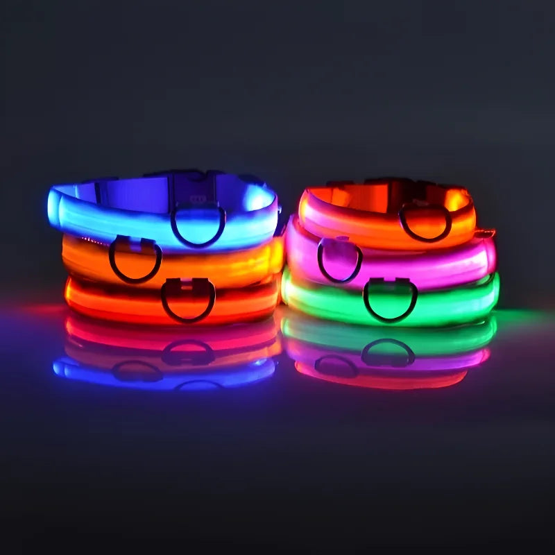 Dog Collar Nylon LED Night Safety Flashing Glow In The Dark Pet Dog